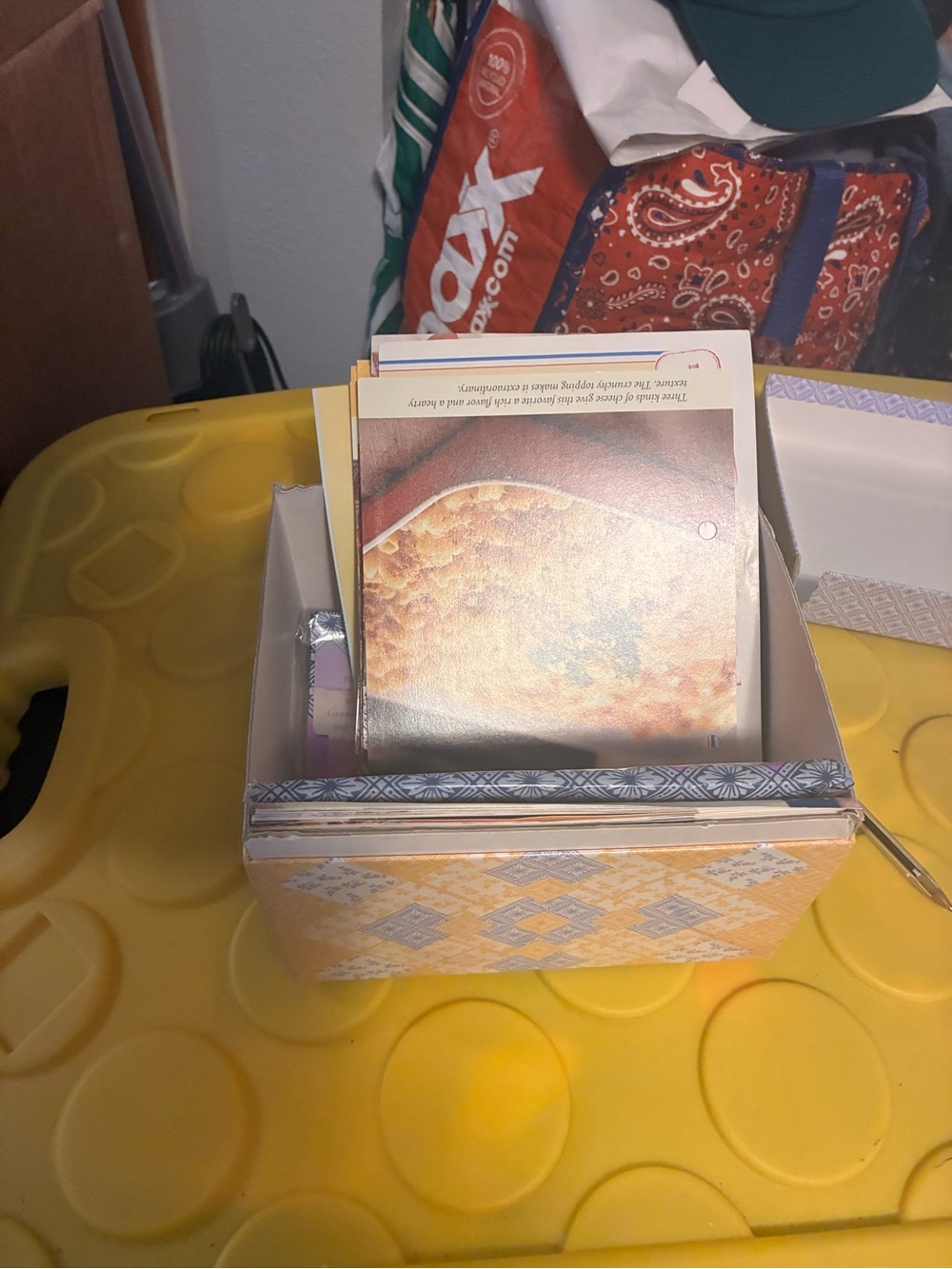 Decorative Yellow Patterned Storage Box with Recipe Cards